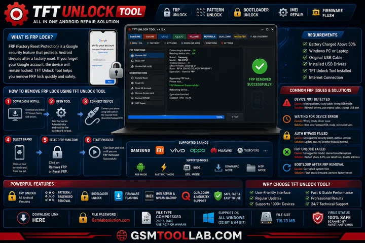 How to Remove FRP Lock Using TFT Unlock Tool